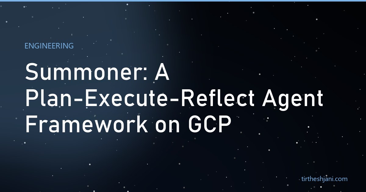 Architecture diagram of the Summoner agent framework, showing the plan-execute-reflect loop and GCP tool wrappers
